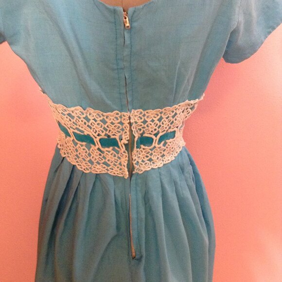 AS IS Vintage 1960s '60s Blue Handmade Alice in Wonderland-Type Midi Dress - Picture 3 of 8